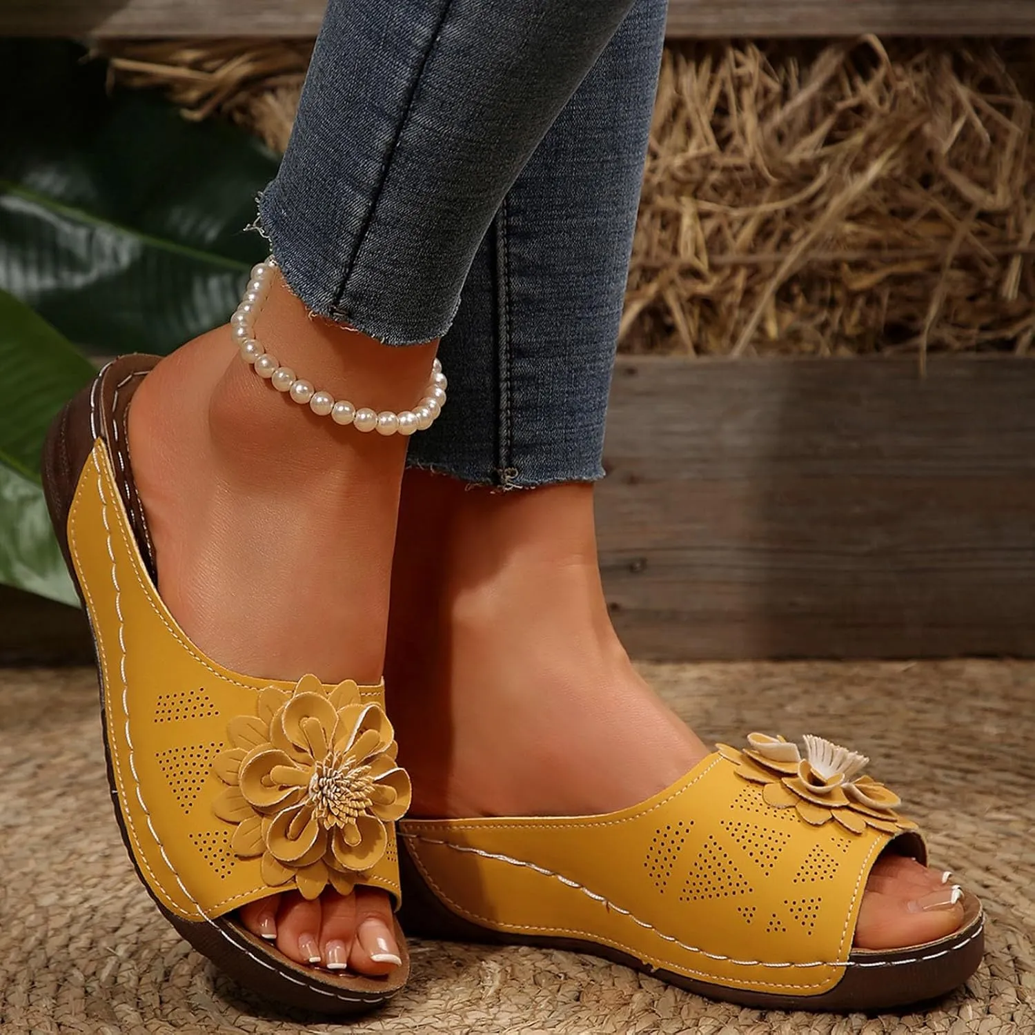 Orthopedic Wedge Sandals for Women Summer Dressy 2025,Comfortable Non-slip Open-Toe Dress Platform Wedges Arch Support Slip on Shoes