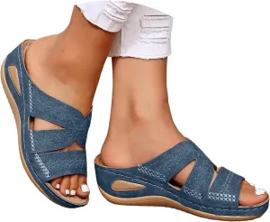 Orthopedic Wedge Sandals for Women, Women Dressy Summer Comfortable Sandals Arch Support 2025 Slip On Flip Flops Sandal Beach Vacation Slippers