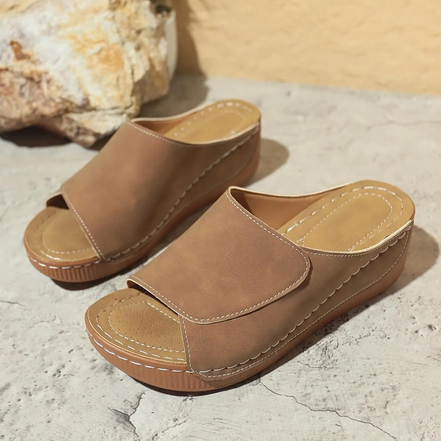 Platform Sandals for Women 2025 Orthopedic Arch Support Wedge Sandals Comfortable Fish Mouth Open Toe Beach Slippers Summer Slip On House Slippers