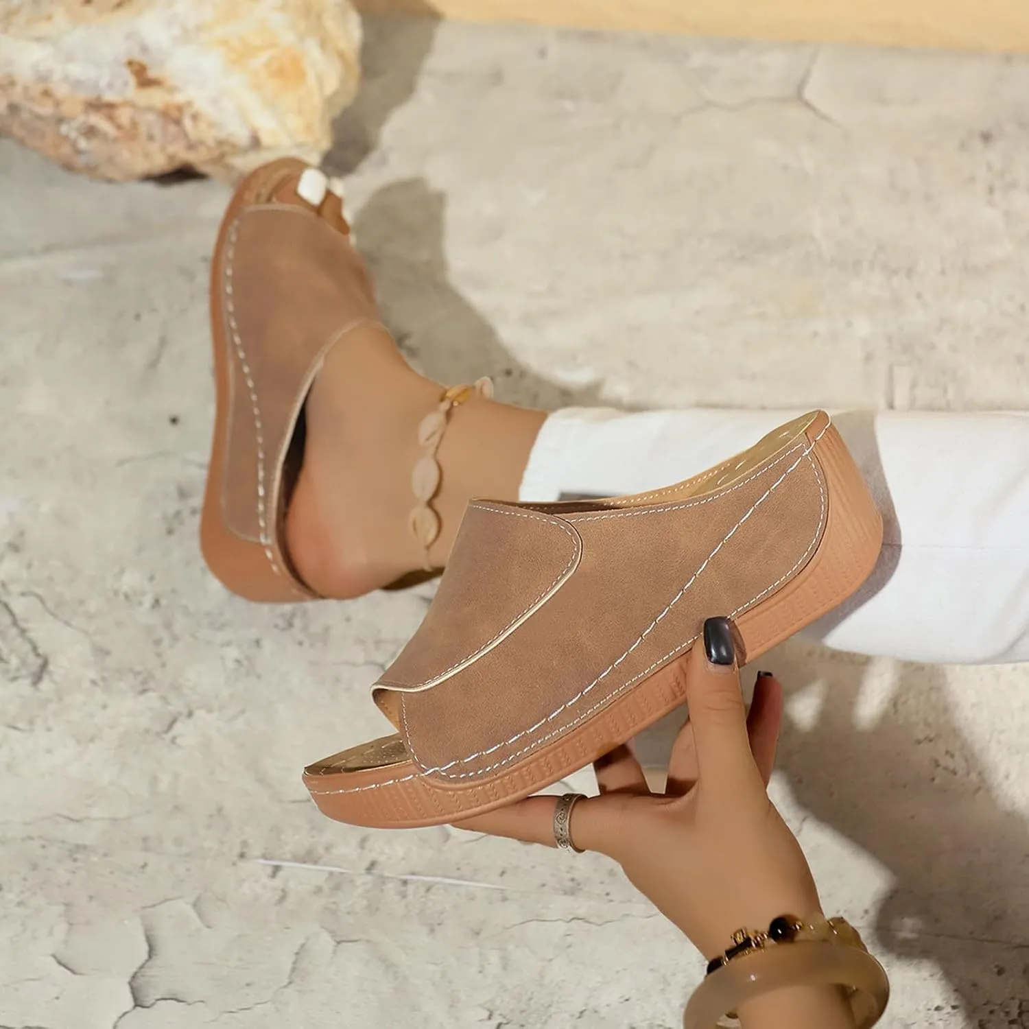 Platform Sandals for Women 2025 Orthopedic Arch Support Wedge Sandals Comfortable Fish Mouth Open Toe Beach Slippers Summer Slip On House Slippers