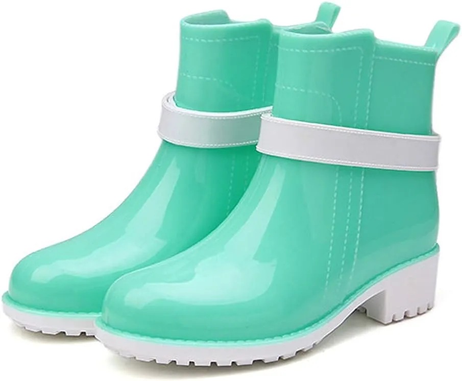 Qtqgoitem Blue White Waterproof Good Performance Rain Boots Low Ankle Mid Calf Rubber Wellies Rainshoes US 6 (Model: 6a2 dfe bb1 ec7 f87)