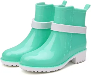 Qtqgoitem Blue White Waterproof Good Performance Rain Boots Low Ankle Mid Calf Rubber Wellies Rainshoes US 6 (Model: 6a2 dfe bb1 ec7 f87)