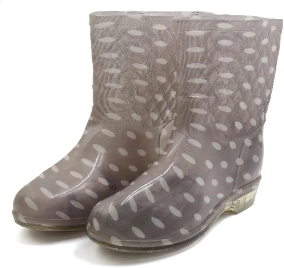 Qtqgoitem Light Brown White US 6 PVC Mid Calf Anti- Waterproof Rain Snow Garden Boots Wellies Shoes for Women (Model: bb2 537 b18 5d4 47e)