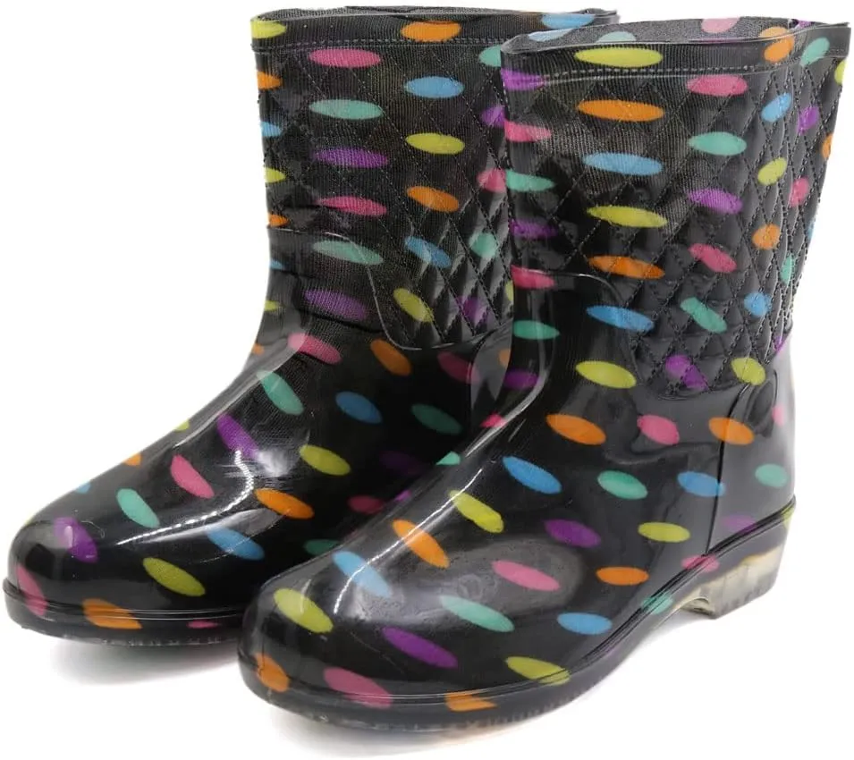 Qtqgoitem Multicolor US 9 Dots Pattern PVC Mid Calf Resistant Waterproof Rainshoes Snow Boots Wellies for Ladies (Model: 2f3 969 1eb e75 05f)