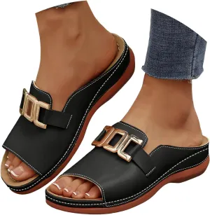 Sandals For Women 2025 Dressy Arch Support Slippers For Woman Metal Decoration Open Toe Wide Width Orthopedic Sandal