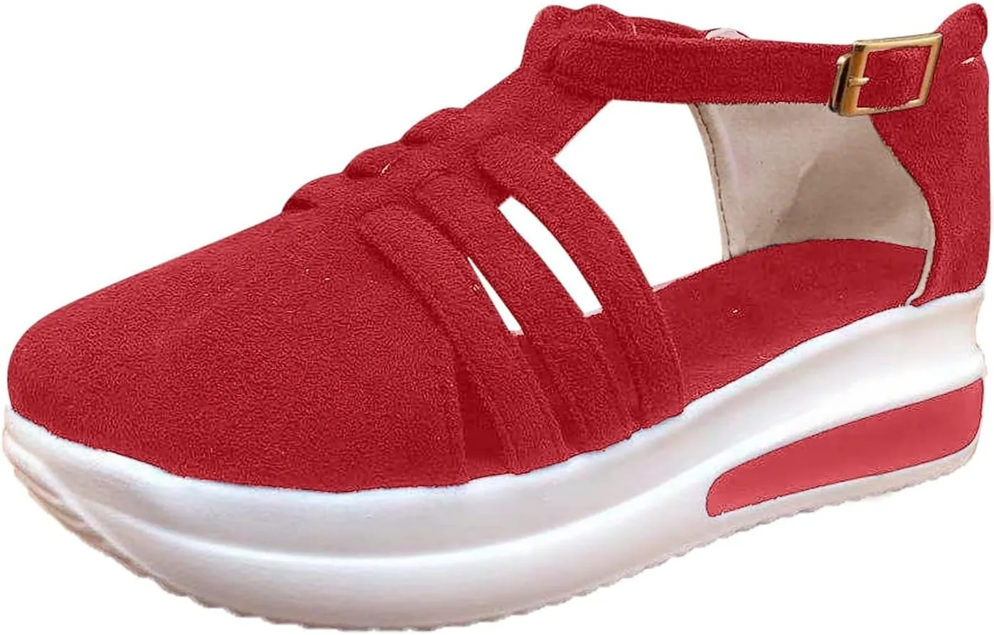 Sandals for Women Dressy Summer Casual Closed Toe Ankle Strap Espadrilles Wedge Comfortable Brown 2025 Shoes Cutout Low Wedges Slip on Buckle Outdoor Orthopedic Platform Sneakers