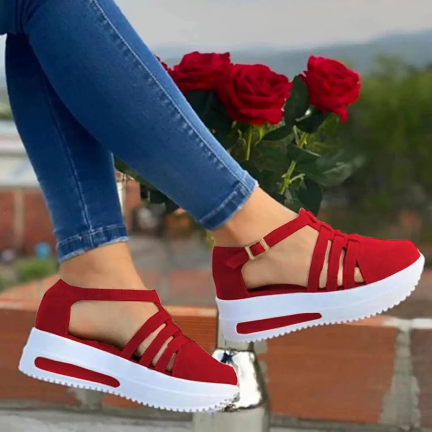 Sandals for Women Dressy Summer Casual Closed Toe Ankle Strap Espadrilles Wedge Comfortable Brown 2025 Shoes Cutout Low Wedges Slip on Buckle Outdoor Orthopedic Platform Sneakers