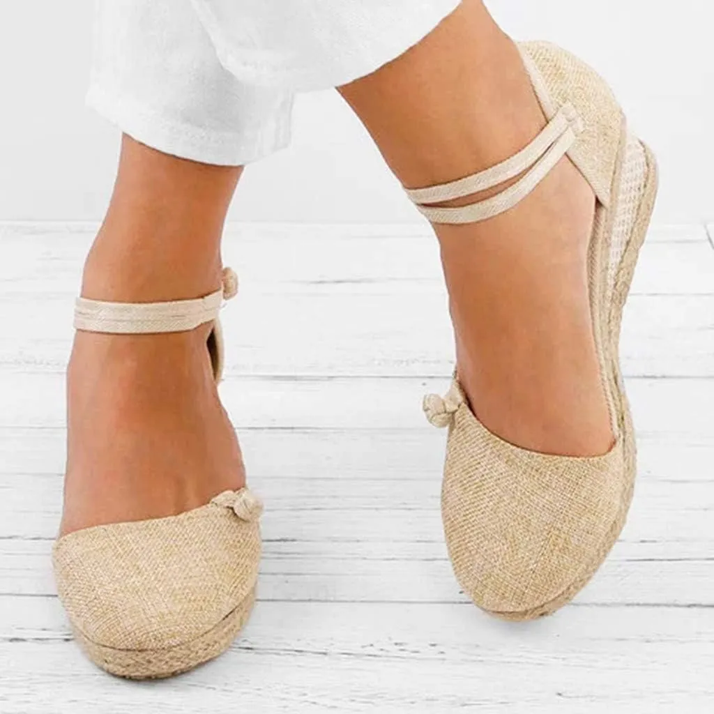 Sandals for Women Dressy Summer Women's Ankle Strap Closed Toe Espadrille Wedge Sandals, Comfortable Platform Wedge Sandal Beach Casual Espadrilles Dress Shoes All Day Comfort