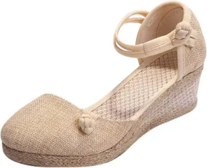 Sandals for Women Dressy Summer Women's Ankle Strap Closed Toe Espadrille Wedge Sandals, Comfortable Platform Wedge Sandal Beach Casual Espadrilles Dress Shoes All Day Comfort