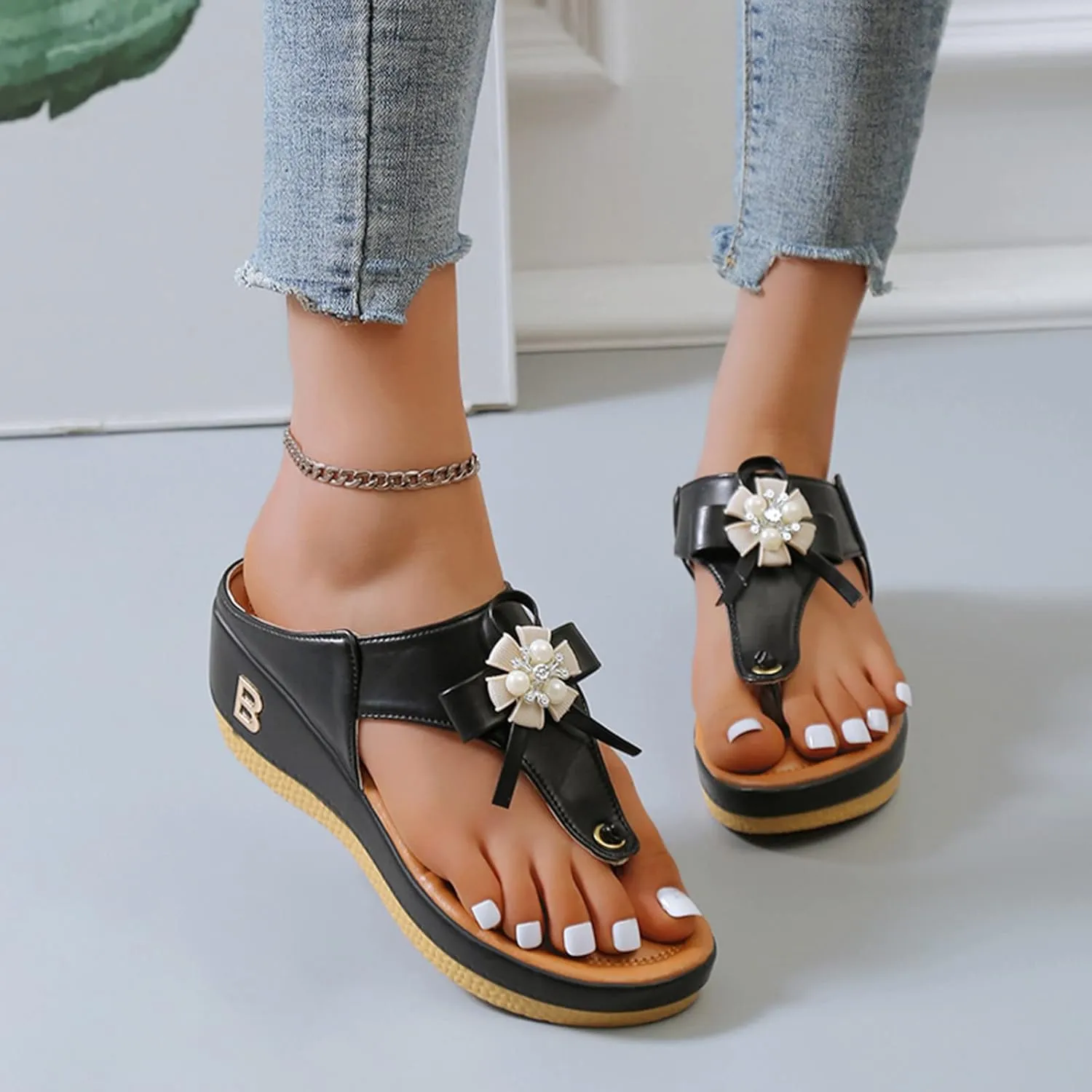 Shoes for Bunions and Wide Feet Sandalias Para Mujer Elegantes Blancas Sandals for Women Dressy Orthopaedic Shoes for Women Arch Support Flip Flops Women 1 Inch Heel Sandals for Women