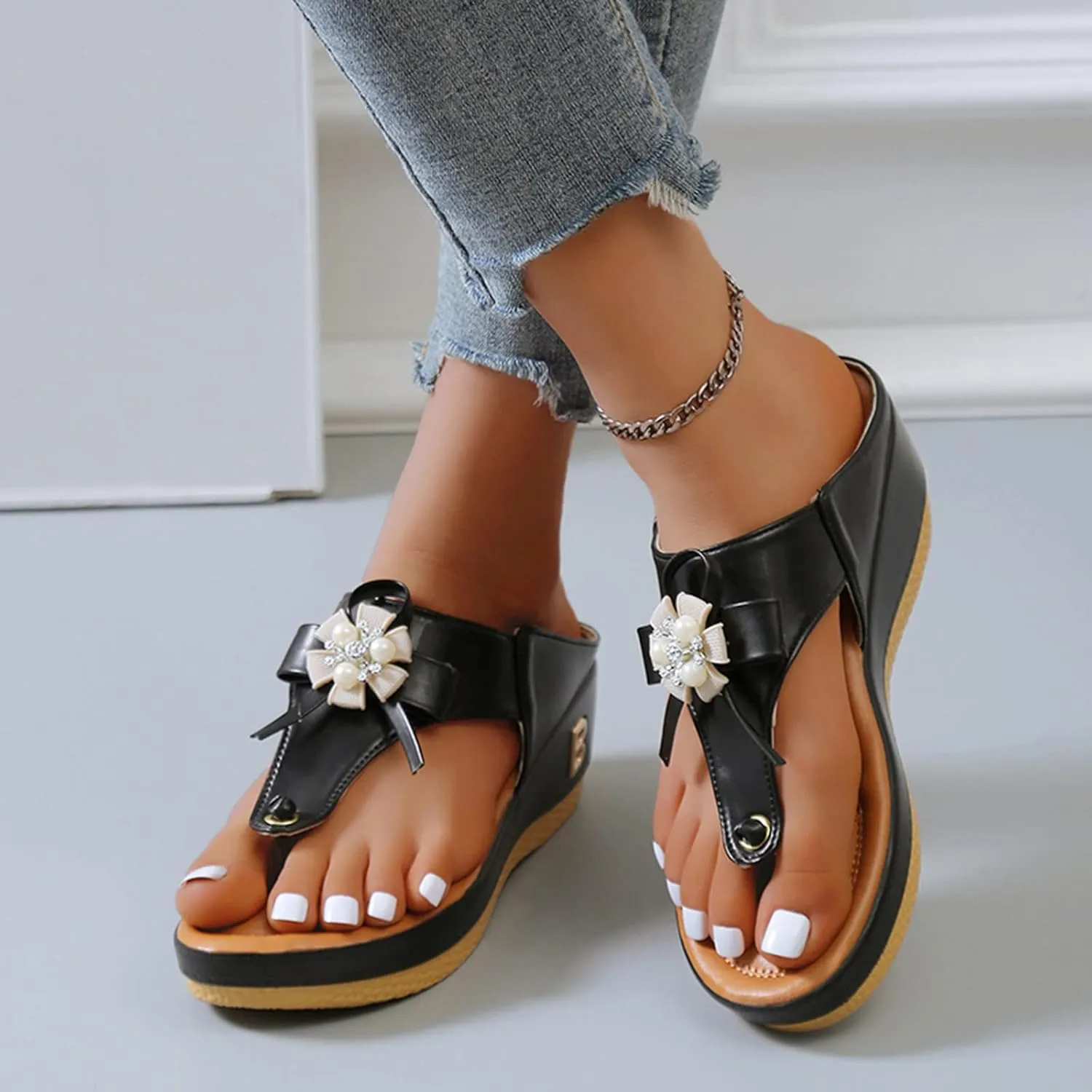 Shoes for Bunions and Wide Feet Sandalias Para Mujer Elegantes Blancas Sandals for Women Dressy Orthopaedic Shoes for Women Arch Support Flip Flops Women 1 Inch Heel Sandals for Women