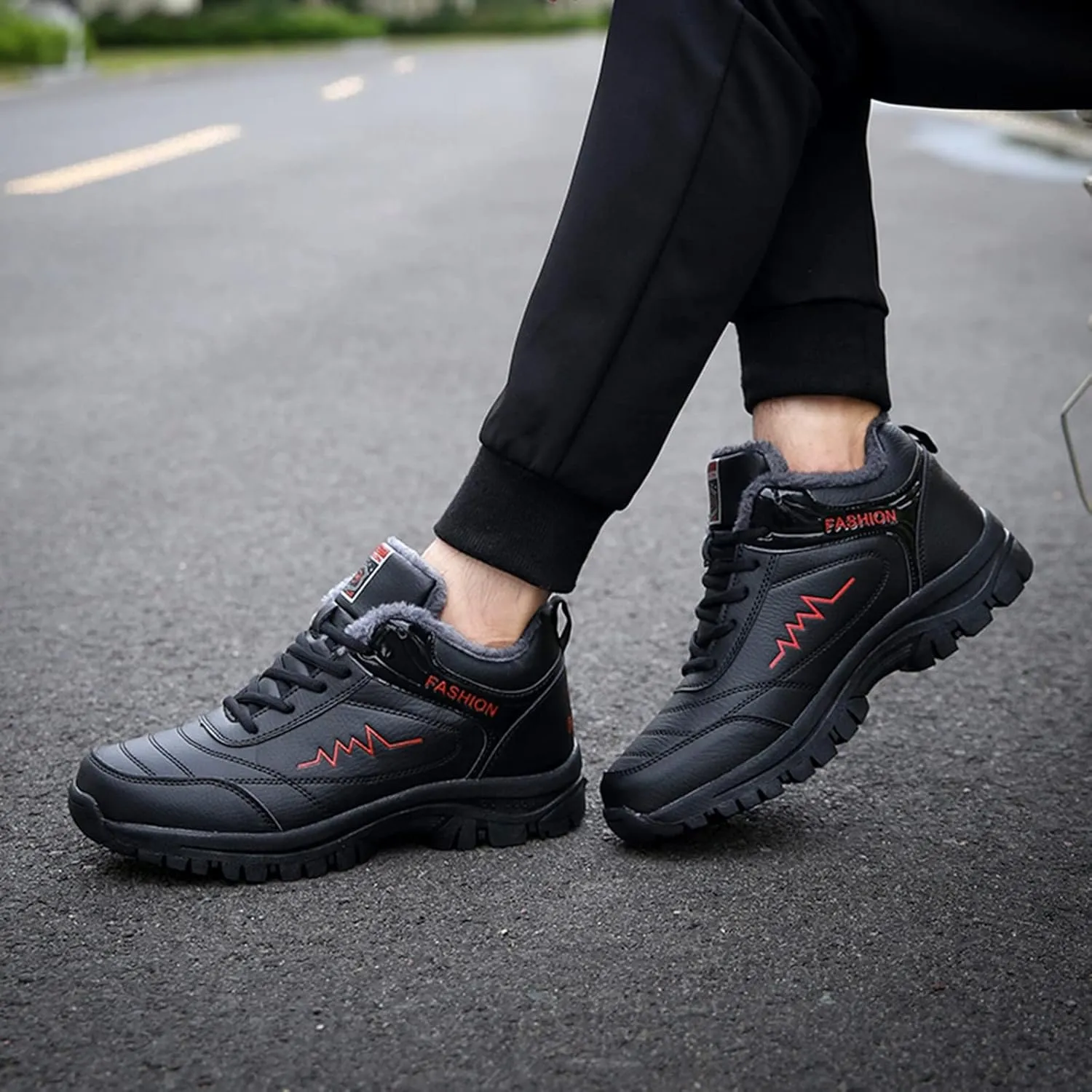 Snow Boots for Men Warm Furry Lined Footwear Waterproof Outdoor Casual Winter Boots Non-slip Lace Up Ankle Boots for Cold Weather Hiking Walking Boots