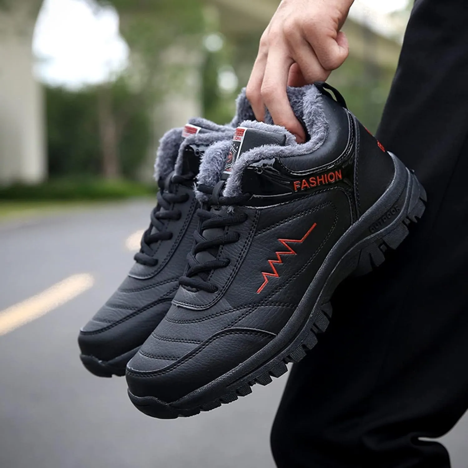 Snow Boots for Men Warm Furry Lined Footwear Waterproof Outdoor Casual Winter Boots Non-slip Lace Up Ankle Boots for Cold Weather Hiking Walking Boots