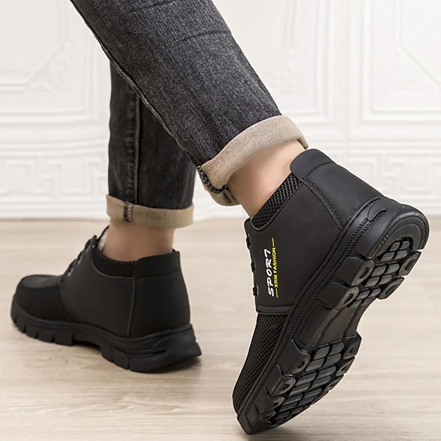 Snow Boots for Men Waterproof Furry Lined Warm Winter Boots Lace Up Cold-Weather Non-Slip Ankle Boots Classic Slip on Hiking Walking Shoes Sneakers