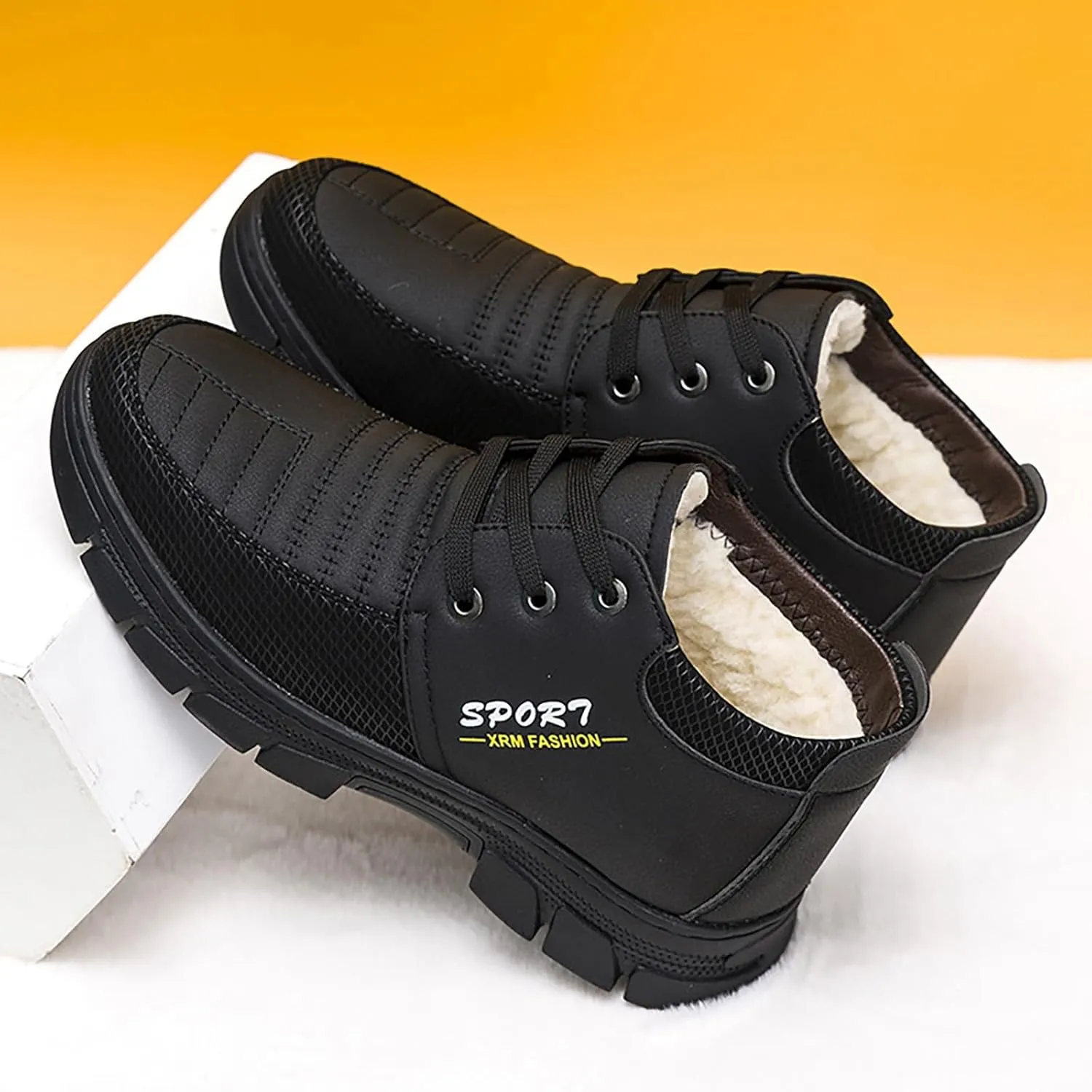Snow Boots for Men Waterproof Furry Lined Warm Winter Boots Lace Up Cold-Weather Non-Slip Ankle Boots Classic Slip on Hiking Walking Shoes Sneakers