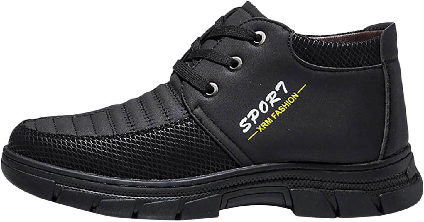 Snow Boots for Men Waterproof Furry Lined Warm Winter Boots Lace Up Cold-Weather Non-Slip Ankle Boots Classic Slip on Hiking Walking Shoes Sneakers