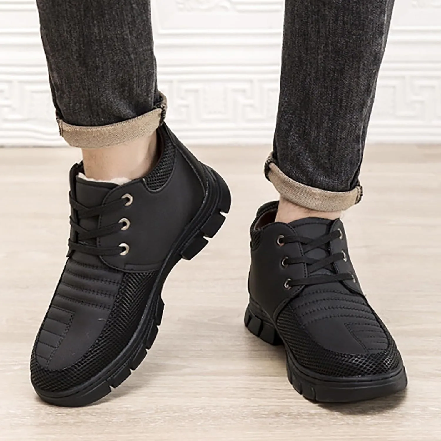 Snow Boots for Men Waterproof Furry Lined Warm Winter Boots Lace Up Cold-Weather Non-Slip Ankle Boots Classic Slip on Hiking Walking Shoes Sneakers