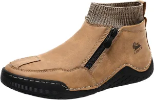 Snow Boots for Men Waterproof Warm Furry Lined Knit Calf Winter Boots Zipper Cold Weather Anti-Slip Ankle Boots Comfortable Slip on Lightweight Hiking Shoes