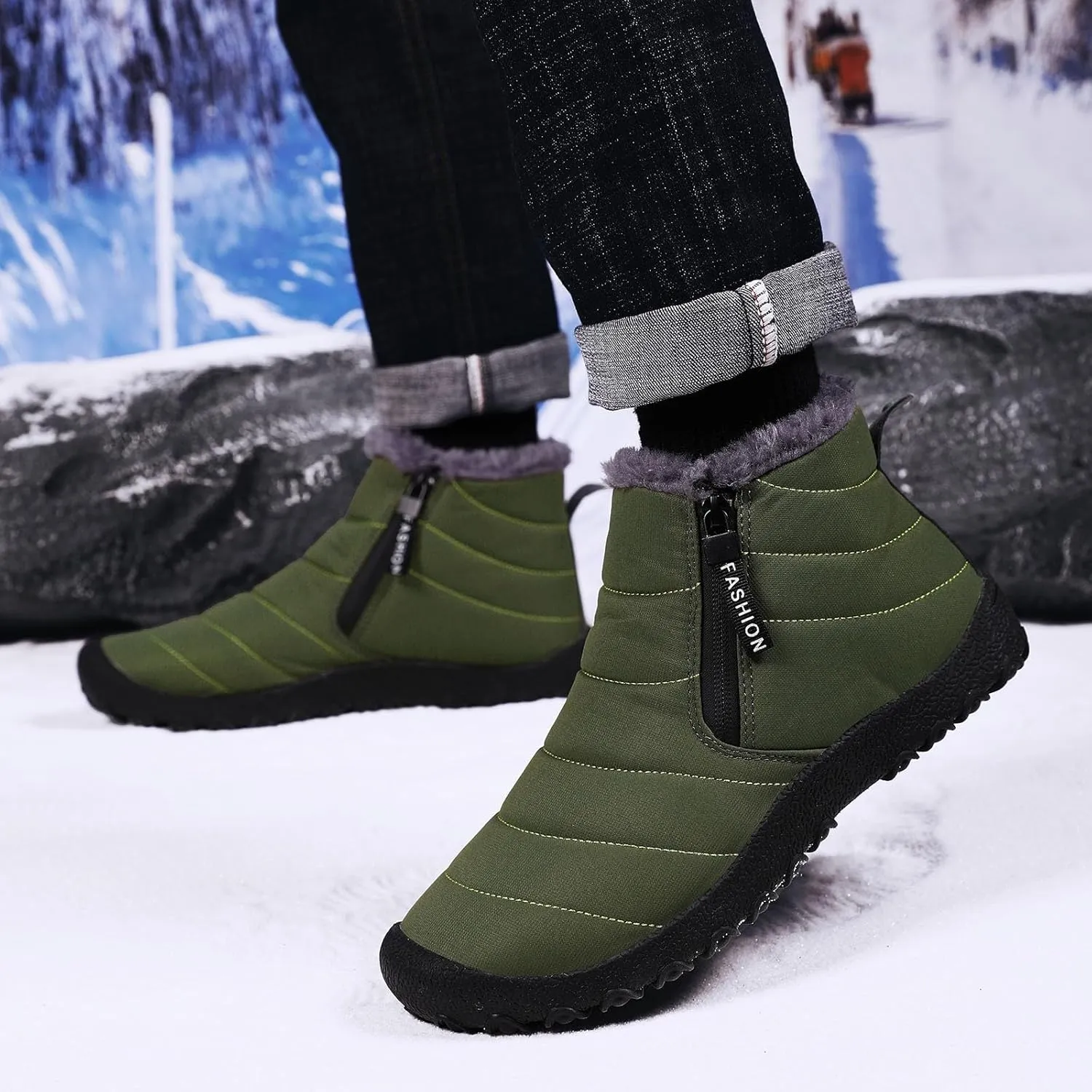Snow Boots for Men Waterproof Winter Boots Anti-slip Fur Lined Booties Winter Casual Slip on Ankle Boots Comfortable Winter Shoes Trekking Hiking Boots