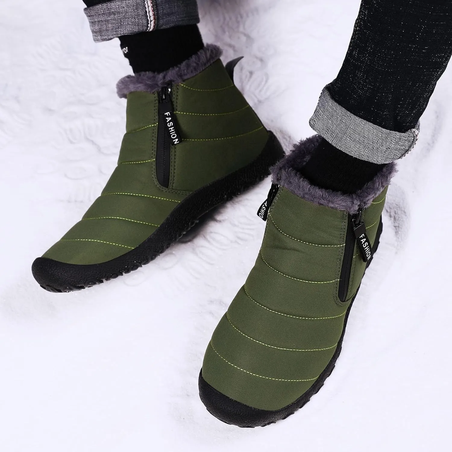 Snow Boots for Men Waterproof Winter Boots Anti-slip Fur Lined Booties Winter Casual Slip on Ankle Boots Comfortable Winter Shoes Trekking Hiking Boots