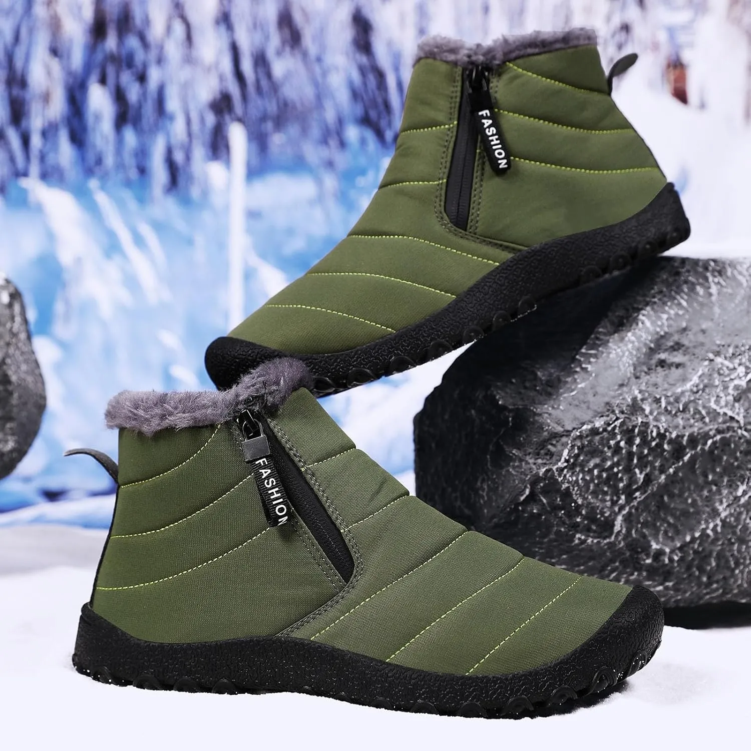 Snow Boots for Men Waterproof Winter Boots Anti-slip Fur Lined Booties Winter Casual Slip on Ankle Boots Comfortable Winter Shoes Trekking Hiking Boots
