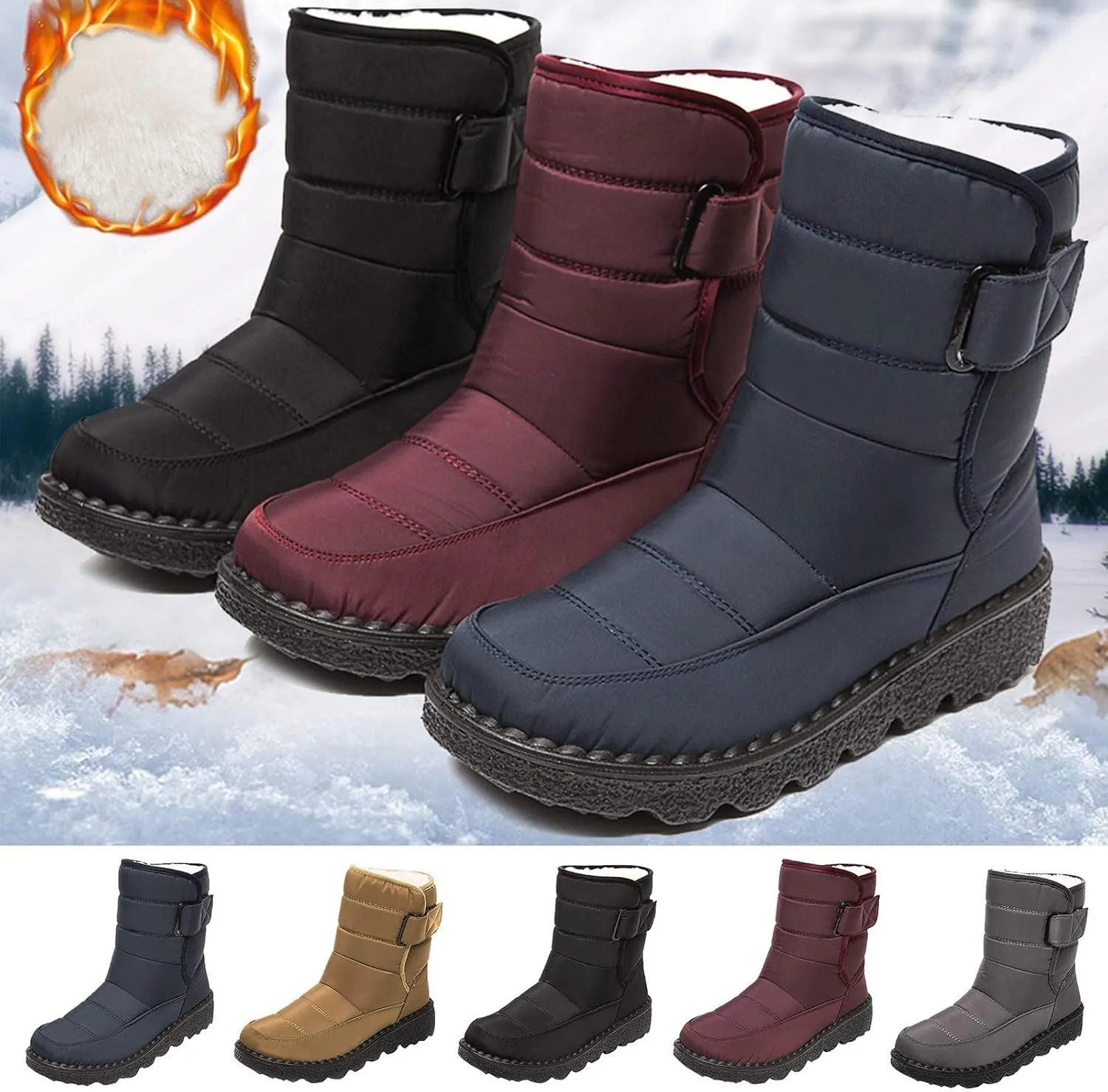 Snow Boots for Women Womens Winter Boots Warm Thick Bottom Wide Calf Women Winter Boots Outdoor with Buckle Comfy