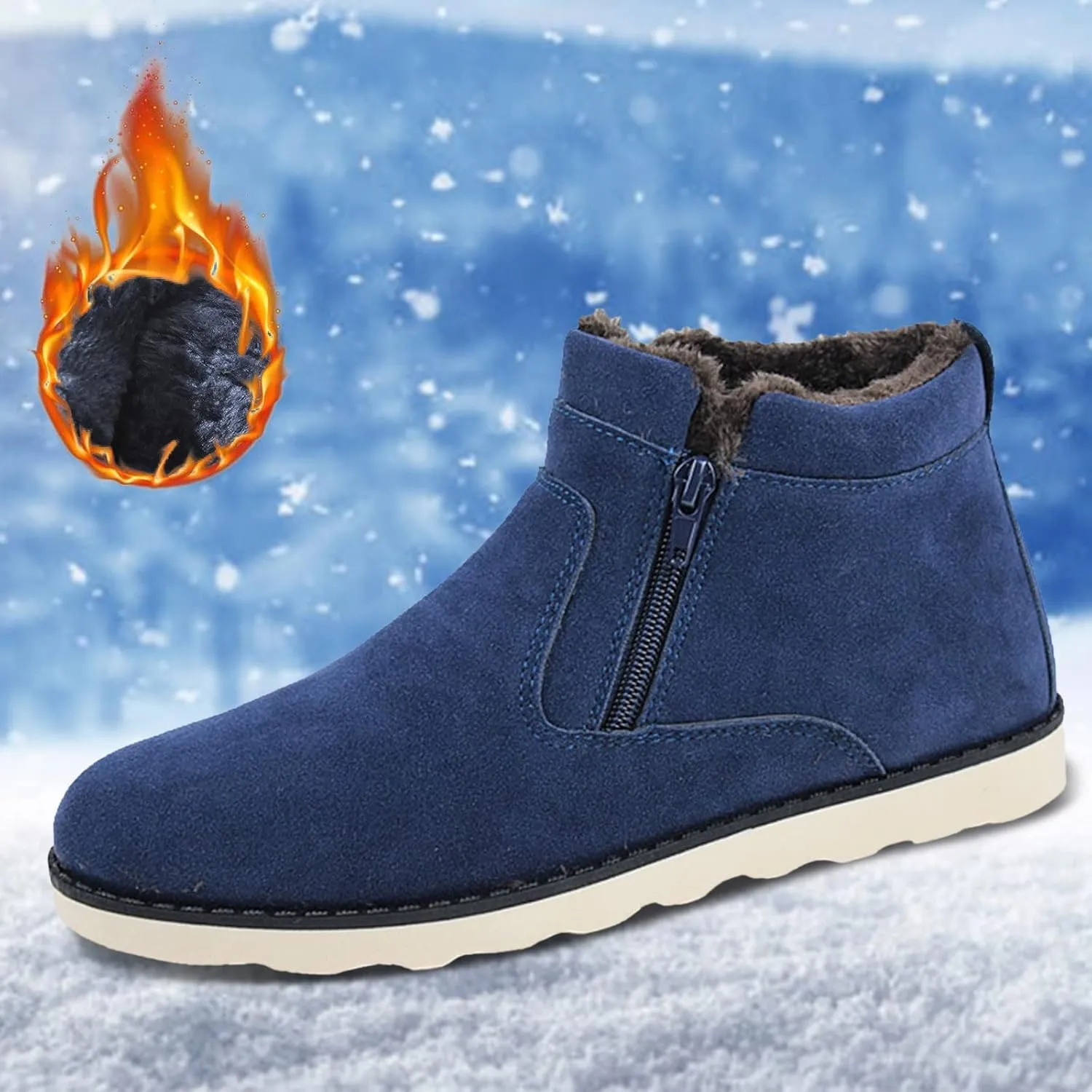 Snow Boots Men Warm Furry Lined Footwear Waterproof Outdoor Lightweight Winter Boots Non-slip Lace Up Ankle Boots for Cold Weather Hiking Boot Trekking Boots
