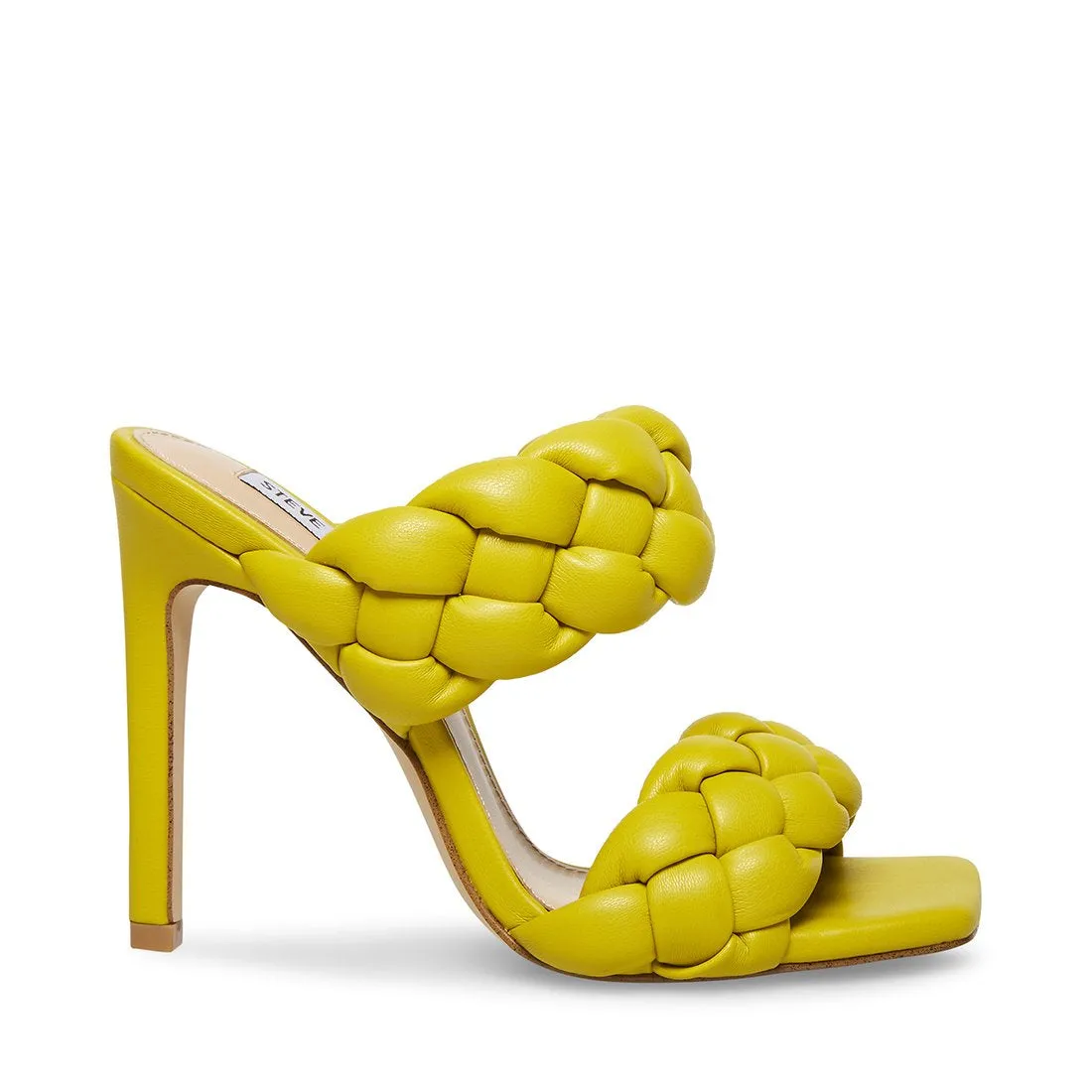Steve Madden Kenley Citron Open Rounded Toe Slip On High Heel Braided Sandal