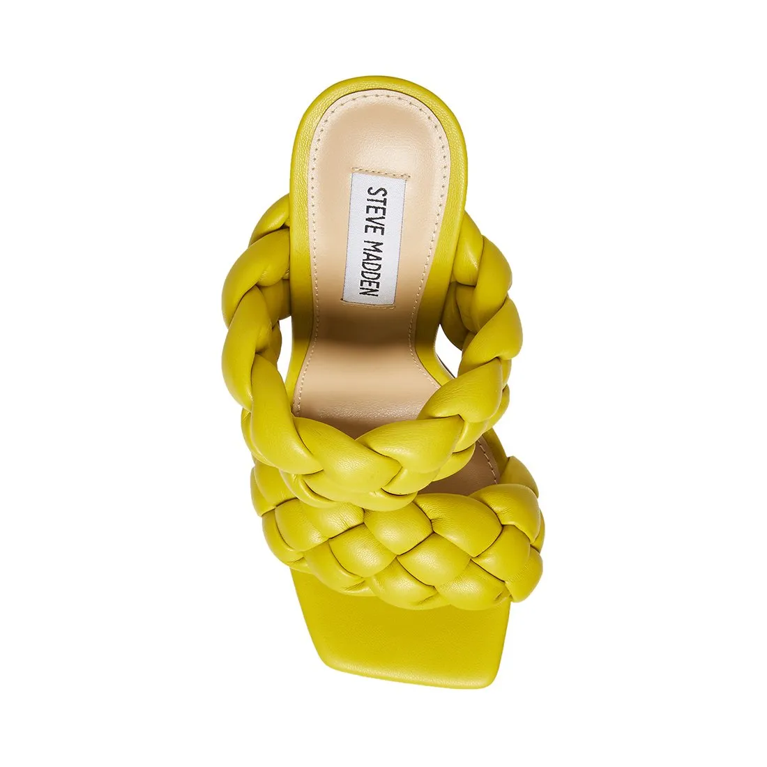 Steve Madden Kenley Citron Open Rounded Toe Slip On High Heel Braided Sandal