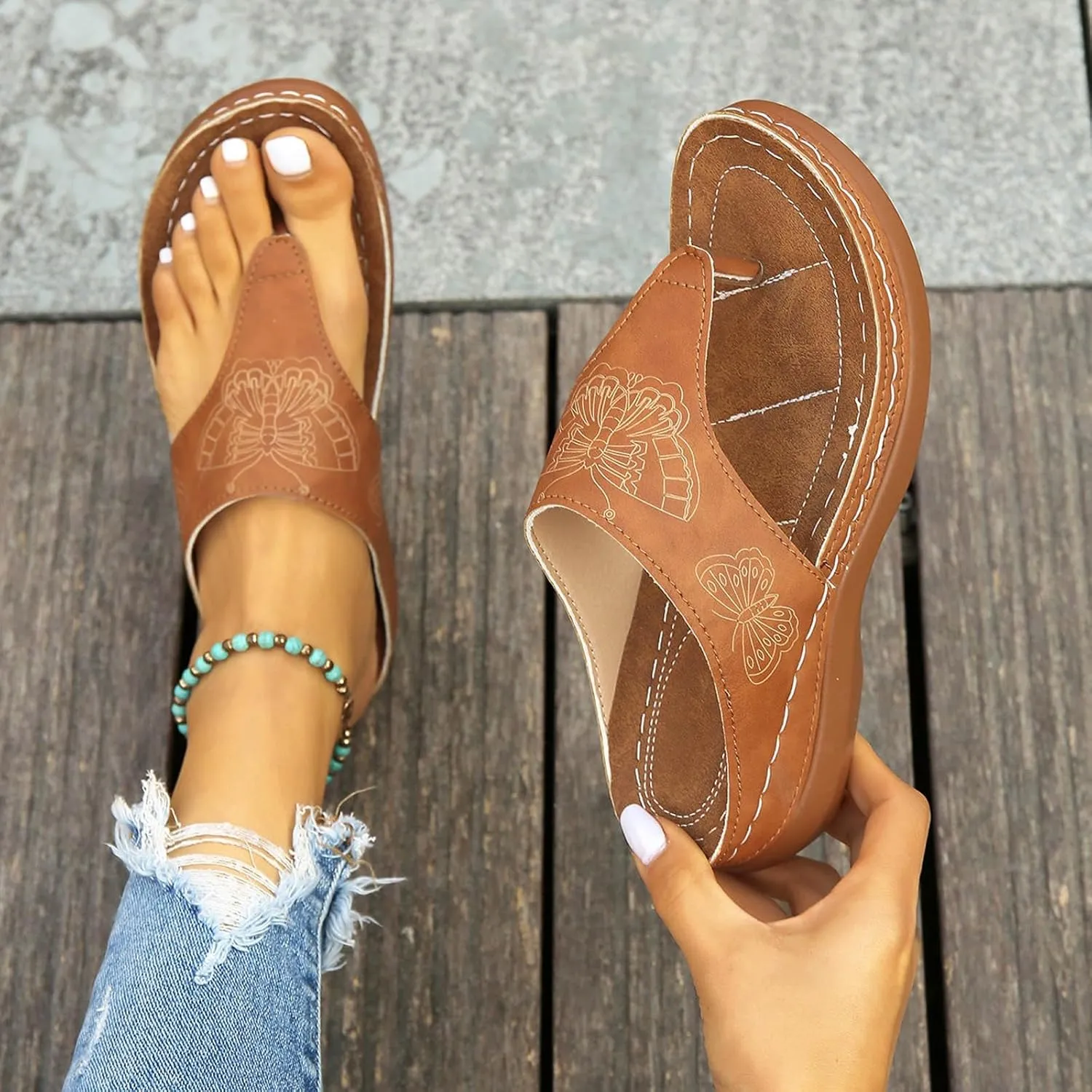 SuanlaTDS Women's Slide Sandals Wedge Flip Flops 2025 Comfortable Dressy Summer Orthopedic Arch Support Platform Slip On Walking Beach Shoes Thong Open Toe Low Heels Wedges Slide Sandal