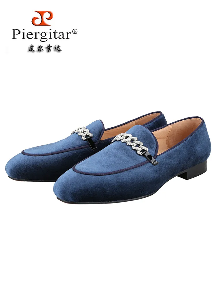 Summer new four-color imported genuine velvet men's smoking loafers with the same style as the big brand's crystal diamond buckle slip-on slip-ons