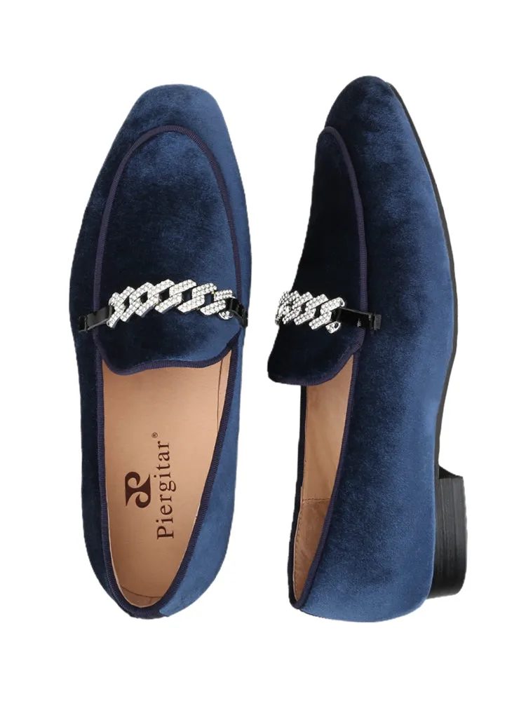Summer new four-color imported genuine velvet men's smoking loafers with the same style as the big brand's crystal diamond buckle slip-on slip-ons