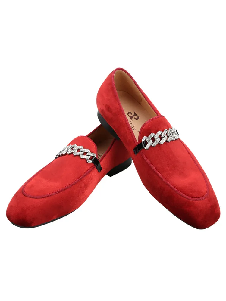 Summer new four-color imported genuine velvet men's smoking loafers with the same style as the big brand's crystal diamond buckle slip-on slip-ons