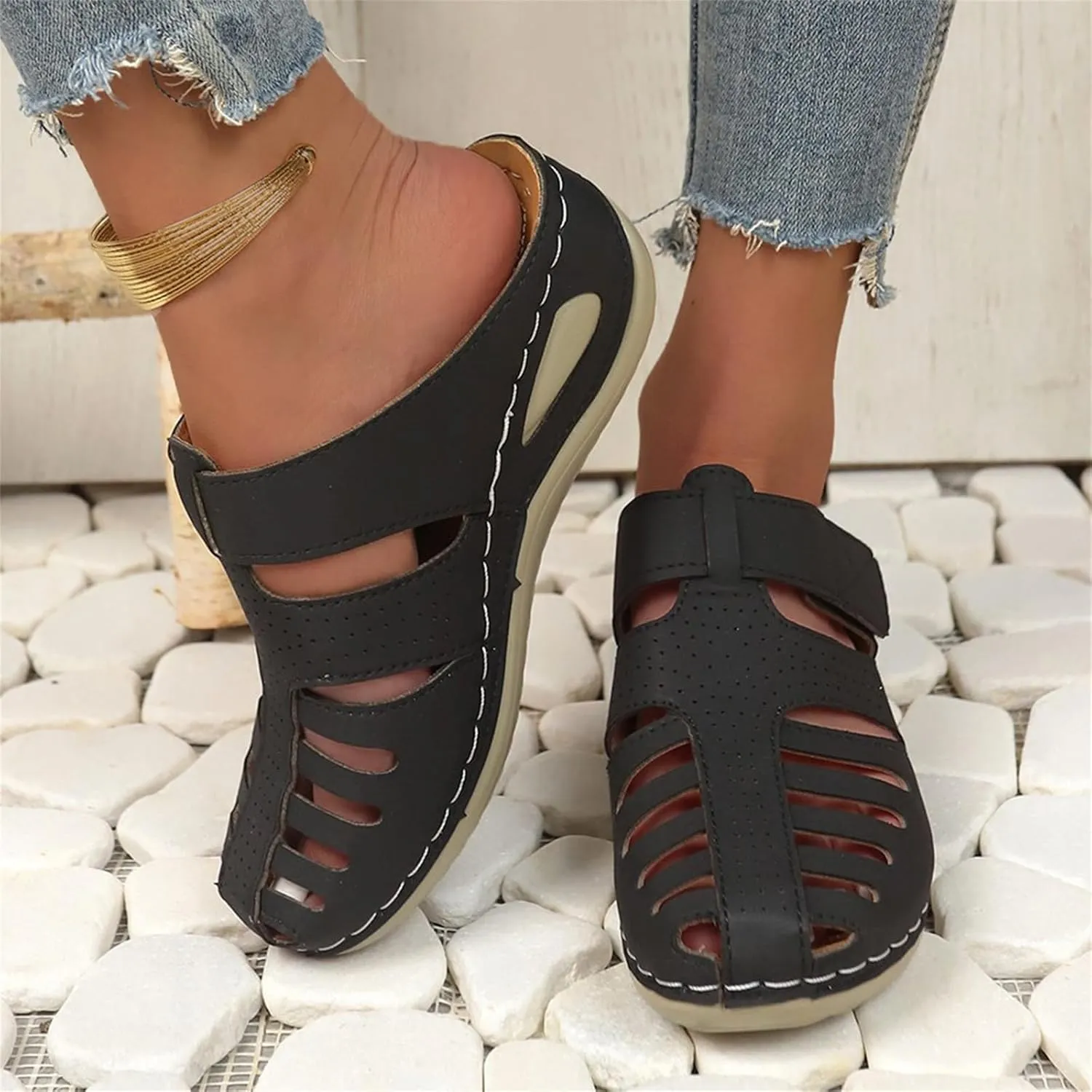 Summer Sandals for Women 2025 Comfortable Hollow Platform Wedge Sandals Orthopedic Slip On Slippers Arch Support Slip Sandal Casual Bohemia Gladiator Walking Wedges