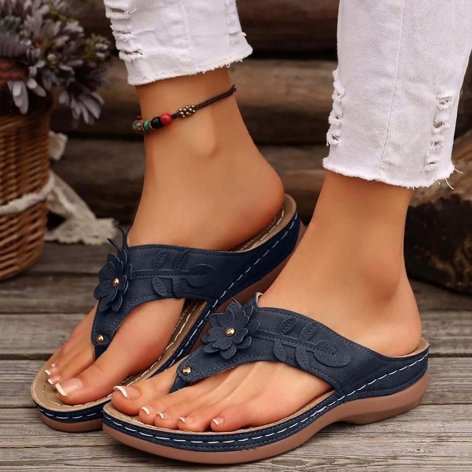 Summer Sandals for Women 2025 Trendy Comfortable Walking Sandal Cushion Platform Orthopedic Slides with Arch Support Flip Flops Dressy Slip on Thong Shoes Casual
