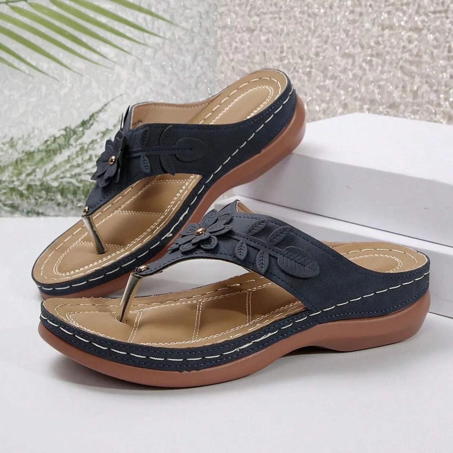 Summer Sandals for Women 2025 Trendy Comfortable Walking Sandal Cushion Platform Orthopedic Slides with Arch Support Flip Flops Dressy Slip on Thong Shoes Casual