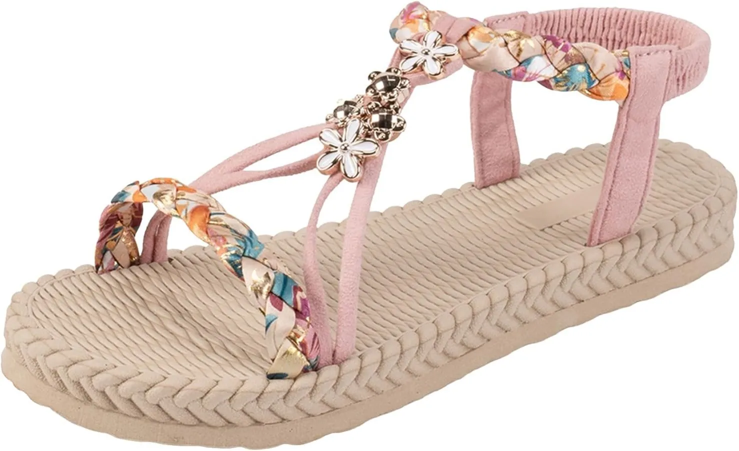 Summer Sandals for Women 2025 Trendy Dressy Womens Low Wedge Heels Sandal Shoes Platform Wedges Shoe Comfort Walking Non Slip Casual Beach Shoes Ankle Elastic Bohemian Woven Sandals