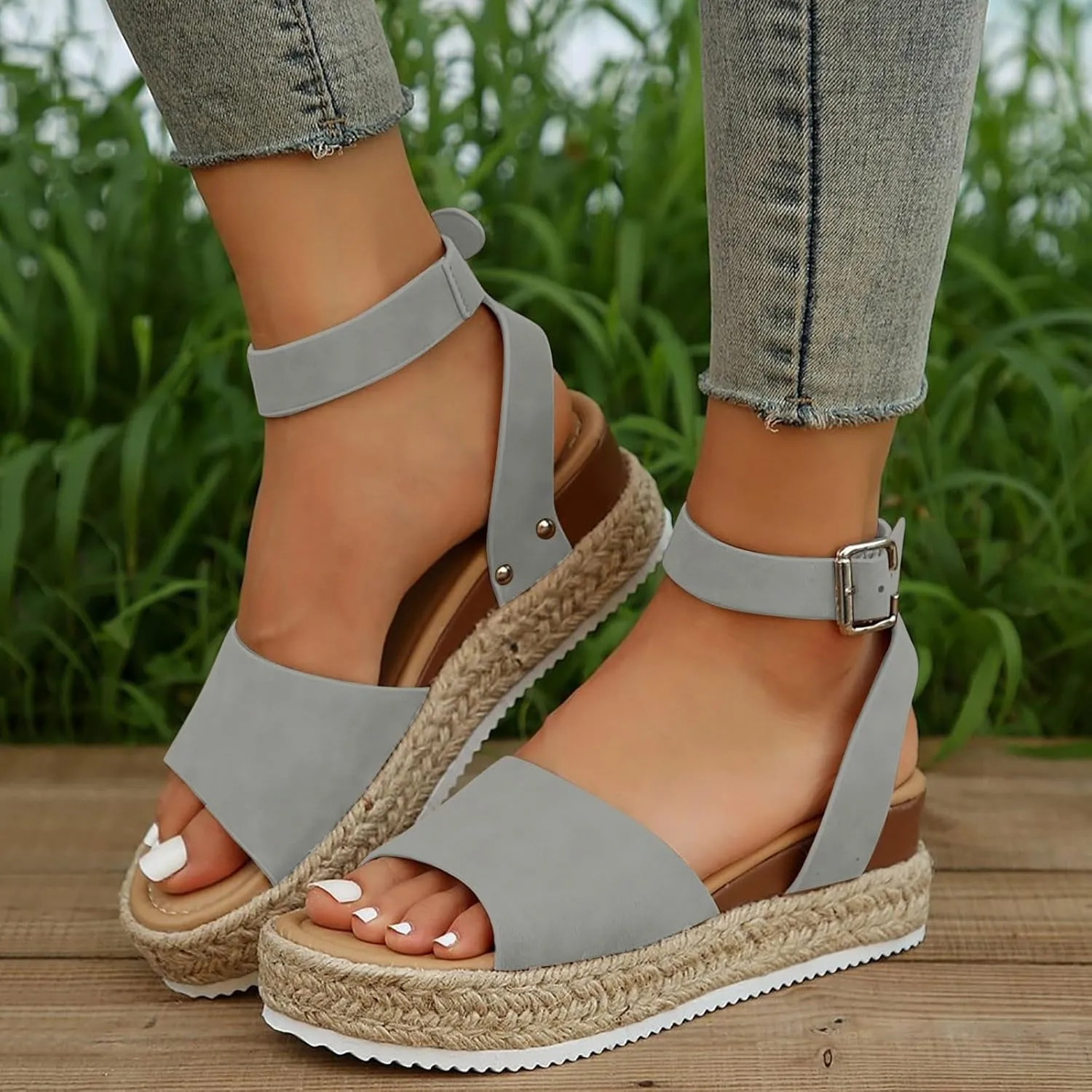 Summer Sandals for Women 2025 Women's Platform Open Toe Buckle Ankle Strap Sandal Comfortable Dressy Wedge Sandals Shoes for Vacation Party Wedding