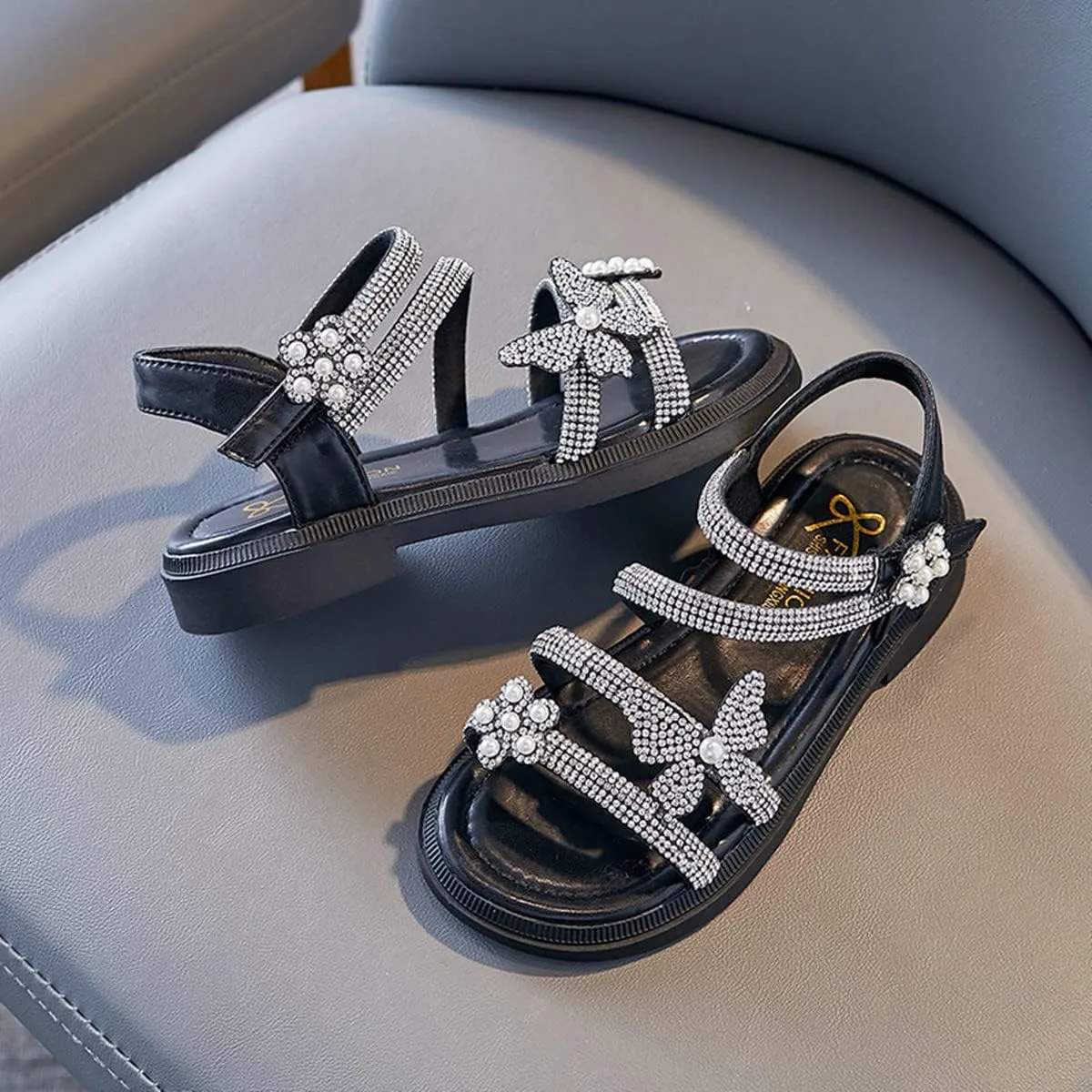 TangDao Little Girls Summer Glitter Gladiator Sandals Rhinestone Open Toe Strappy Dress Flats Sandals Wedding Party Shoes for Toddler Little Kid Big Kid