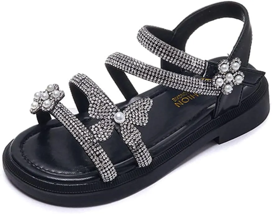 TangDao Little Girls Summer Glitter Gladiator Sandals Rhinestone Open Toe Strappy Dress Flats Sandals Wedding Party Shoes for Toddler Little Kid Big Kid