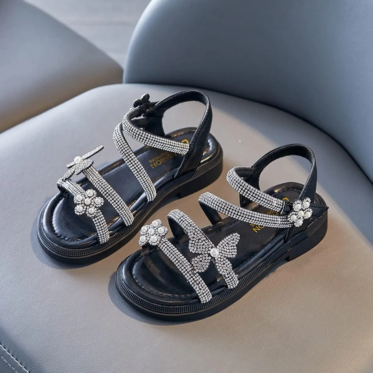 TangDao Little Girls Summer Glitter Gladiator Sandals Rhinestone Open Toe Strappy Dress Flats Sandals Wedding Party Shoes for Toddler Little Kid Big Kid