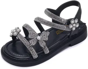 TangDao Little Girls Summer Glitter Gladiator Sandals Rhinestone Open Toe Strappy Dress Flats Sandals Wedding Party Shoes for Toddler Little Kid Big Kid
