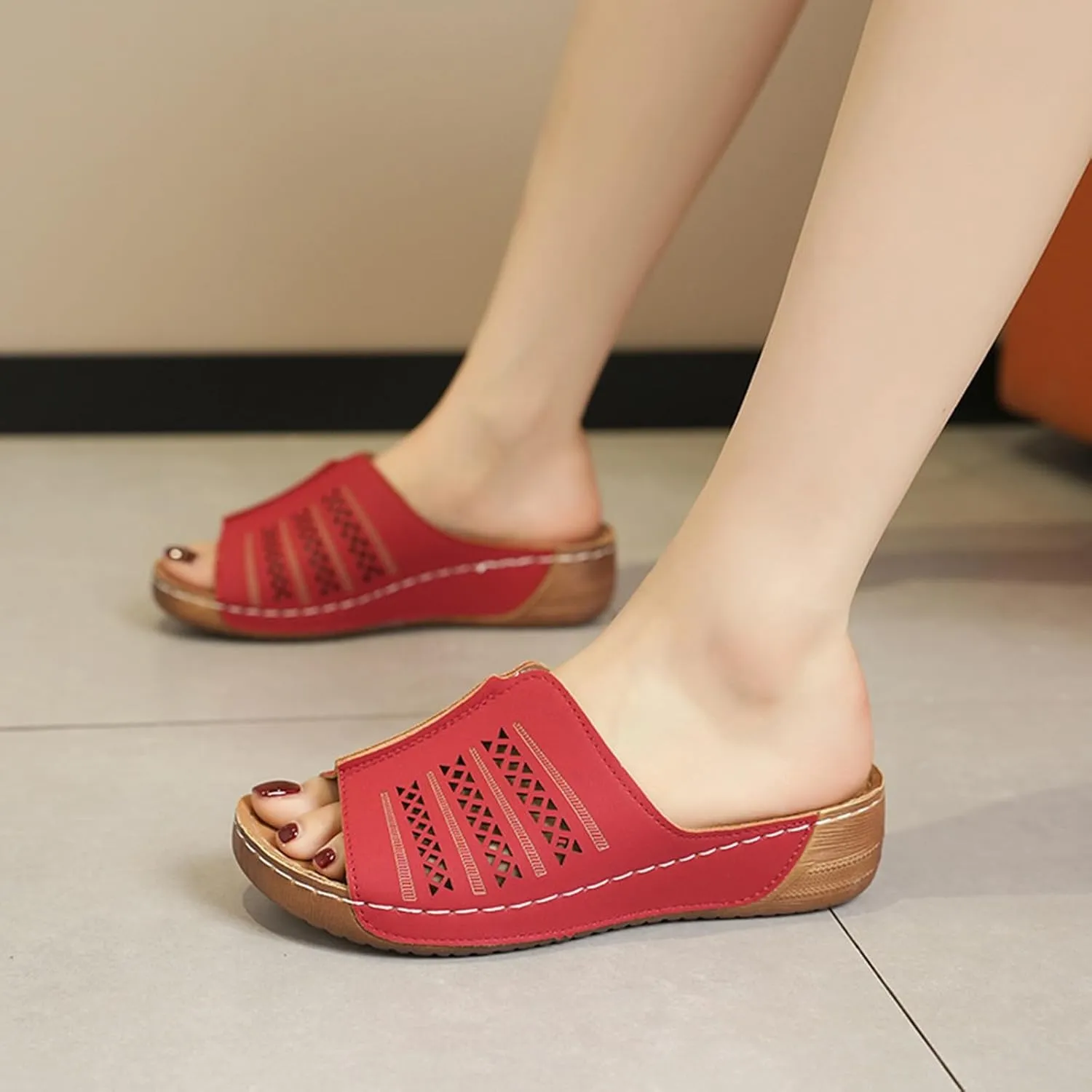 Wedge Sandals for Women Dressy Platform Slides Summer Comfortable Arch Support Slip On Sandals Orthotic Walking Shoes