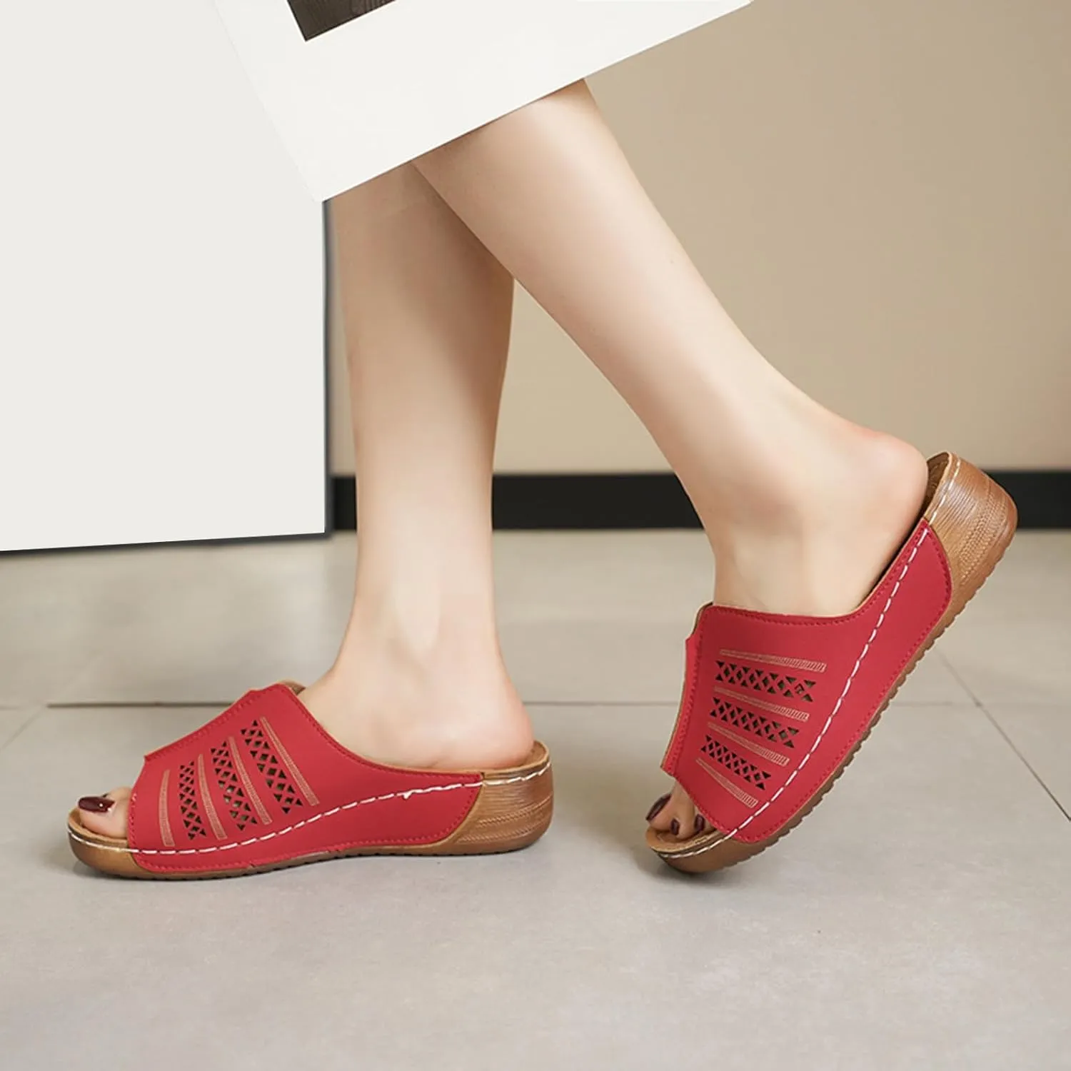 Wedge Sandals for Women Dressy Platform Slides Summer Comfortable Arch Support Slip On Sandals Orthotic Walking Shoes