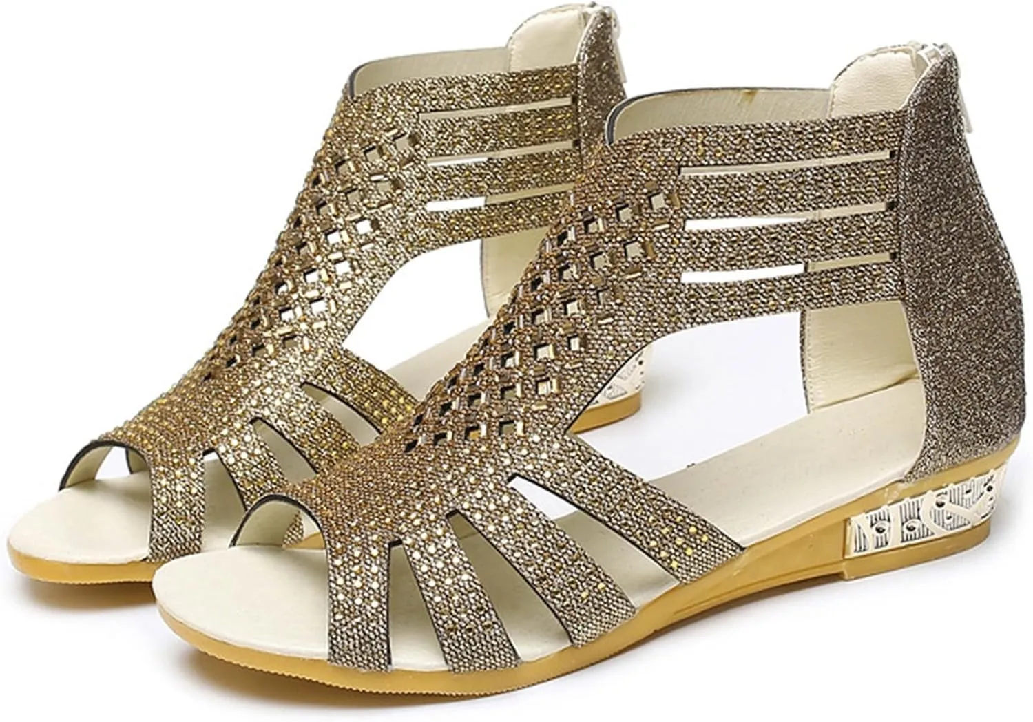 Wedge Sandals For Women Low,Comfortable Walking Sandals for Women Up Zip Out Hollow Crystal Outdoor Shoes Women's Womens Sandals Comfortable Boho Orthopedic Sandals Casual