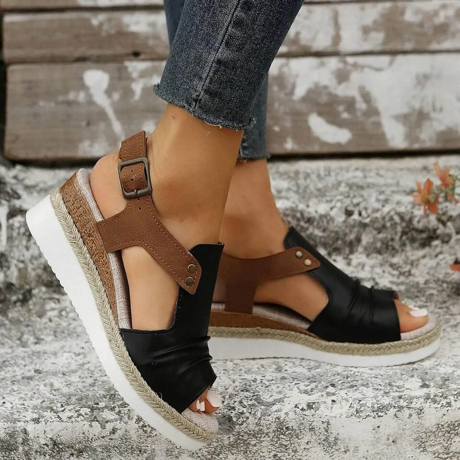 Wedge Sandals for Women Open Toe Ankle Strap Wedge Heels Sandals Platform Sandals Wide Width Comfortable Orthopedic Casual