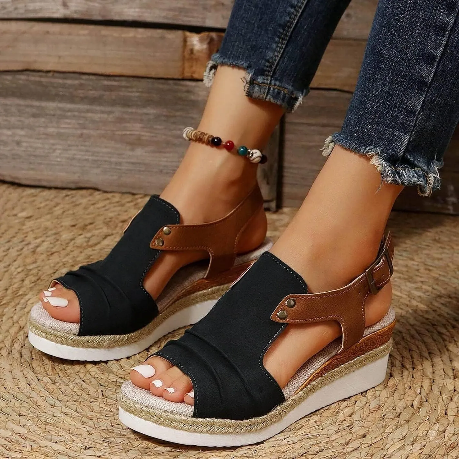 Wedge Sandals for Women Open Toe Ankle Strap Wedge Heels Sandals Platform Sandals Wide Width Comfortable Orthopedic Casual