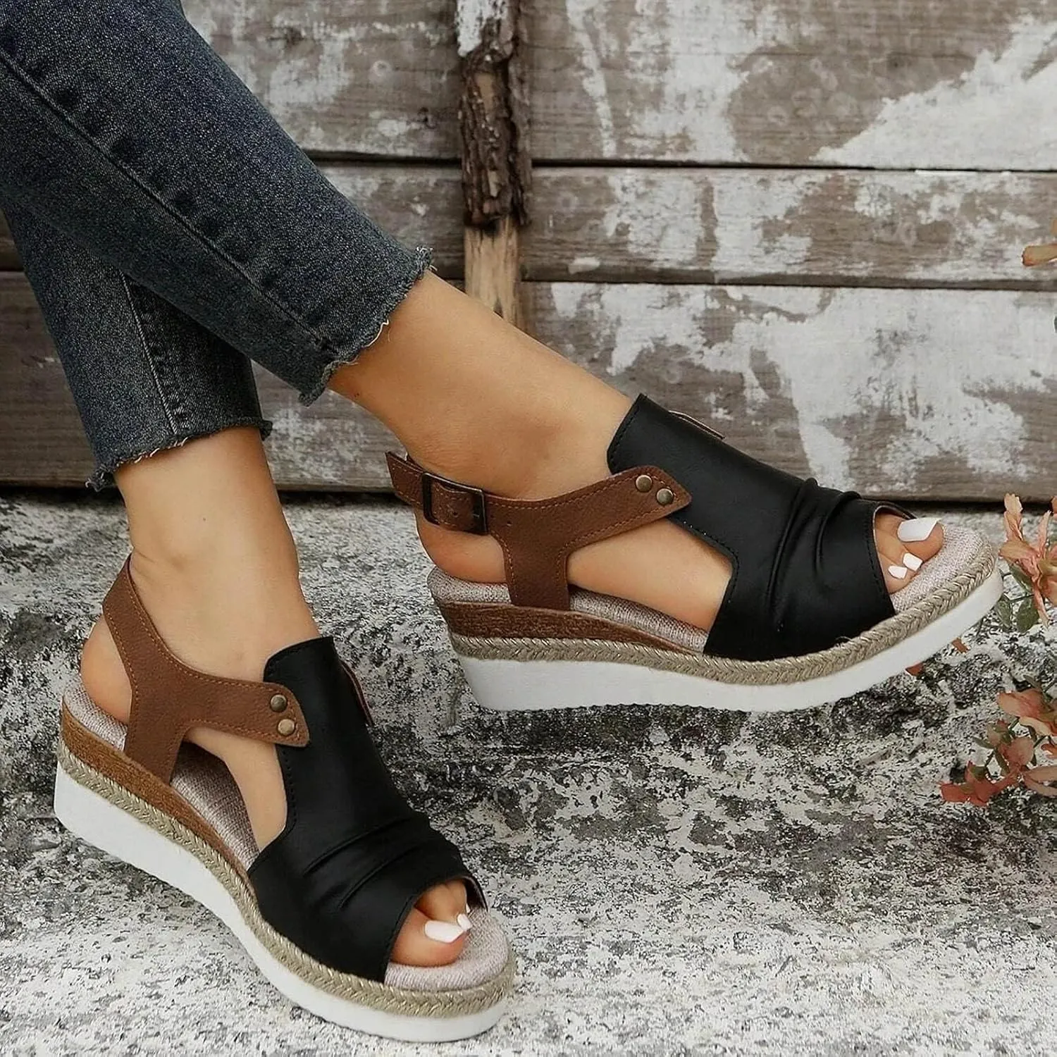 Wedge Sandals for Women Open Toe Ankle Strap Wedge Heels Sandals Platform Sandals Wide Width Comfortable Orthopedic Casual