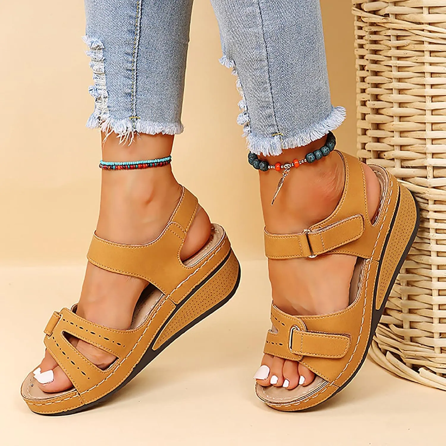 Wedge Sandals for Women Open Toe Platform Comfortable Wedges Sandal Ankle Strap Orthopedic Summer Walking Shoes
