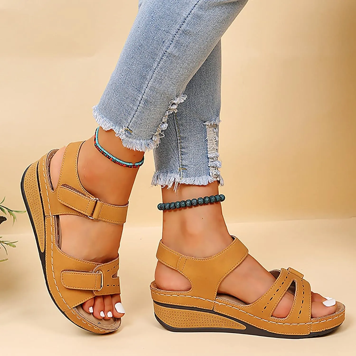 Wedge Sandals for Women Open Toe Platform Comfortable Wedges Sandal Ankle Strap Orthopedic Summer Walking Shoes